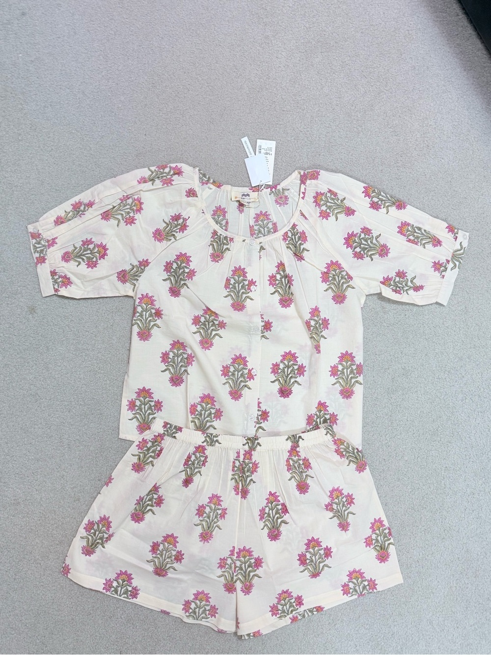NWT Handmade Women's Pink Floral Short Pajama Set - Lightweight Cotton XL
